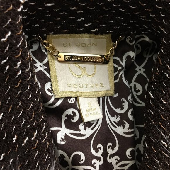 NEW St John couture fur knit brown suit jacket 2 - Picture 6 of 7